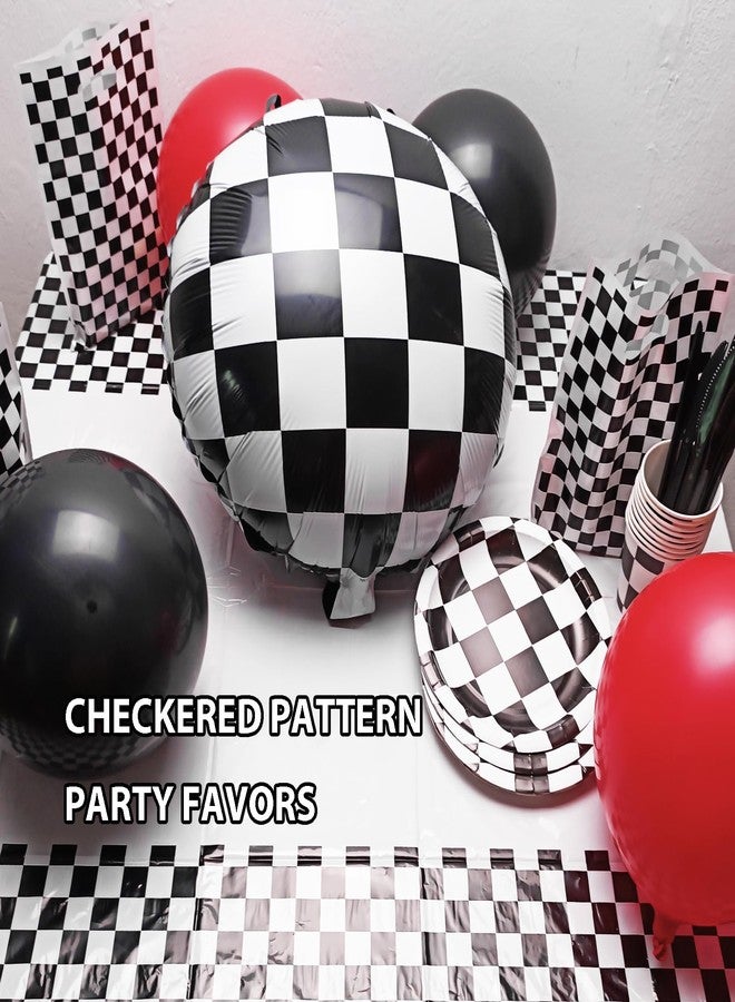 EaciTown 10 Pieces Checkered balloons Racing Car Balloons 18 Inch Black and White Mylar Foil Balloon for Checkered Themed Party Decoration Supplies - Image 2